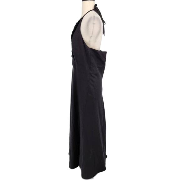 Black Linen Halter Dress with Front Tuxedo Ruffle - Picture 4 of 6